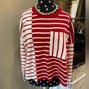 Cabi Pocket Pullover Red/White/Navy,Striped